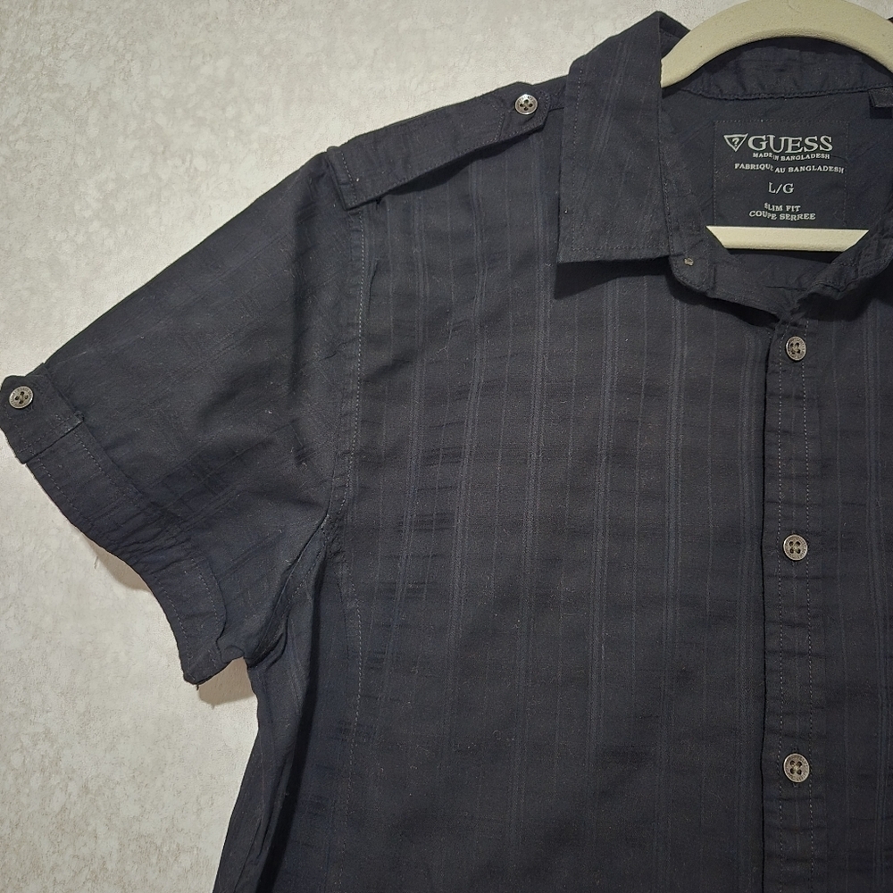 Guess Men's Black Short Sleeve Button-Down Shirt...size:L - Picture 3 of 9